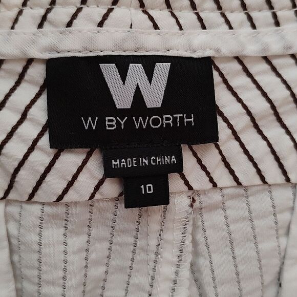 W by Worth High Rise Striped Shorts Brown/White Pleated with Pockets Size 10 - Picture 2 of 10